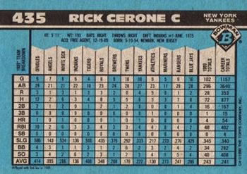 1990 Bowman #435 Rick Cerone Back