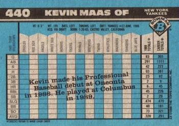 1990 Bowman #440 Kevin Maas Back