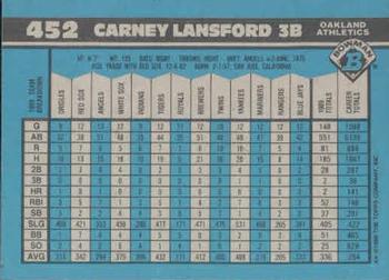 1990 Bowman #452 Carney Lansford Back