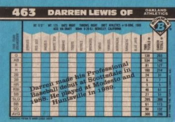 1990 Bowman #463 Darren Lewis Back