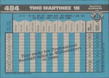 1990 Bowman #484 Tino Martinez Back