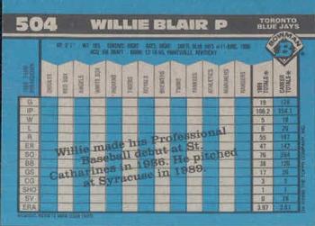1990 Bowman #504 Willie Blair Back