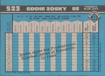1990 Bowman #523 Ed Zosky Back