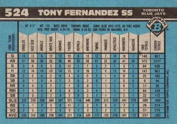 1990 Bowman #524 Tony Fernandez Back