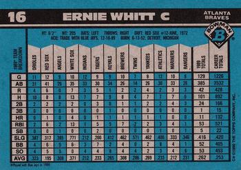 1990 Bowman #16 Ernie Whitt Back