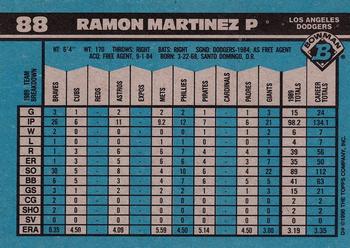 1990 Bowman #88 Ramon Martinez Back
