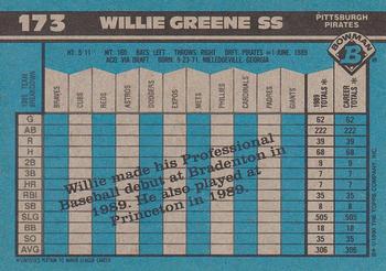 1990 Bowman #173 Willie Greene Back