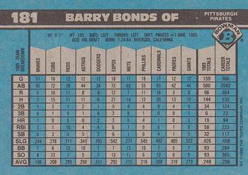 1990 Bowman #181 Barry Bonds Back