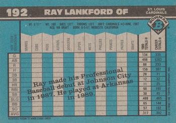 1990 Bowman #192 Ray Lankford Back