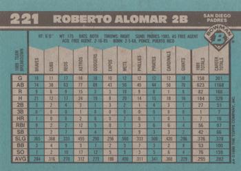 1990 Bowman #221 Roberto Alomar Back