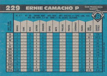 1990 Bowman #229 Ernie Camacho Back