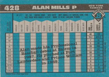 1990 Bowman #428 Alan Mills Back