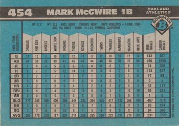 1990 Bowman #454 Mark McGwire Back