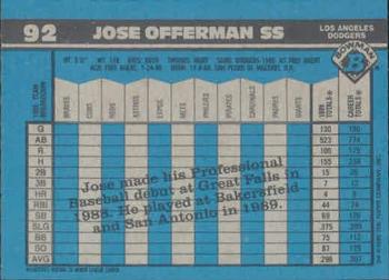 1990 Bowman #92 Jose Offerman Back