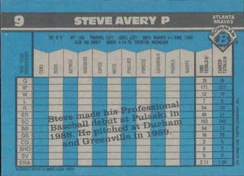 1990 Bowman #9 Steve Avery Back