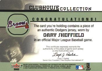 2002 Fleer Platinum - Clubhouse Collection Memorabilia #NNO Gary Sheffield Back