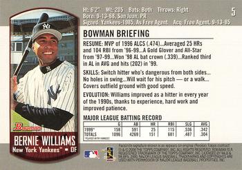 2000 Bowman #5 Bernie Williams Back
