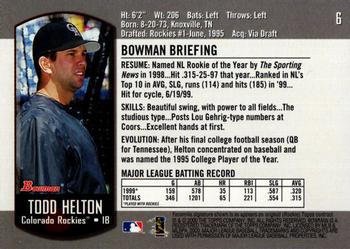 2000 Bowman #6 Todd Helton Back