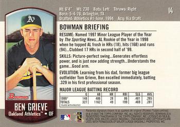 2000 Bowman #14 Ben Grieve Back