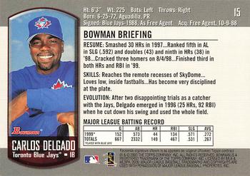 2000 Bowman #15 Carlos Delgado Back