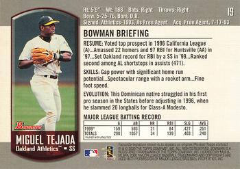 2000 Bowman #19 Miguel Tejada Back