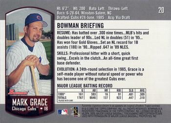 2000 Bowman #20 Mark Grace Back