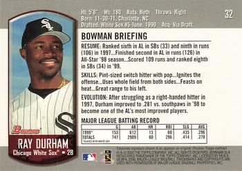 2000 Bowman #32 Ray Durham Back