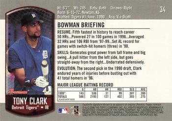 2000 Bowman #34 Tony Clark Back