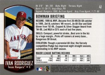 2000 Bowman #41 Ivan Rodriguez Back
