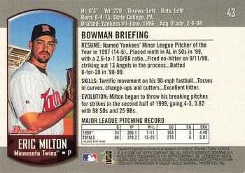 2000 Bowman #43 Eric Milton Back