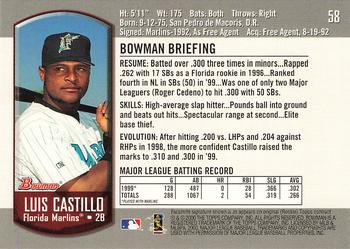 2000 Bowman #58 Luis Castillo Back
