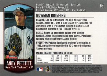 2000 Bowman #66 Andy Pettitte Back