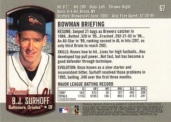 2000 Bowman #67 B.J. Surhoff Back