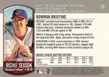 2000 Bowman #68 Richie Sexson Back