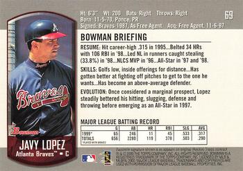 2000 Bowman #69 Javy Lopez Back