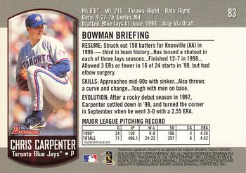 2000 Bowman #83 Chris Carpenter Back