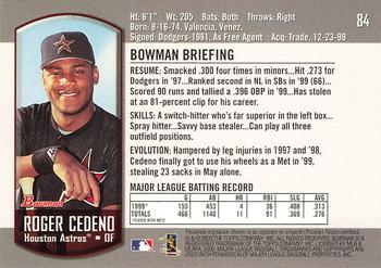 2000 Bowman #84 Roger Cedeno Back