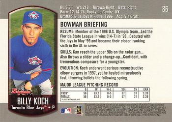 2000 Bowman #86 Billy Koch Back