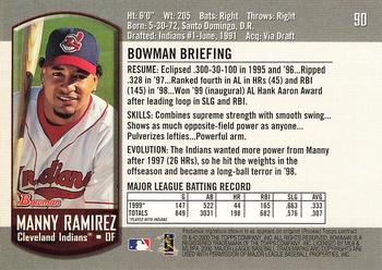 2000 Bowman #90 Manny Ramirez Back