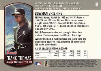2000 Bowman #91 Frank Thomas Back