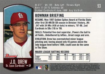 2000 Bowman #93 J.D. Drew Back