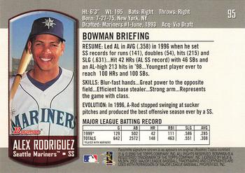 2000 Bowman #95 Alex Rodriguez Back