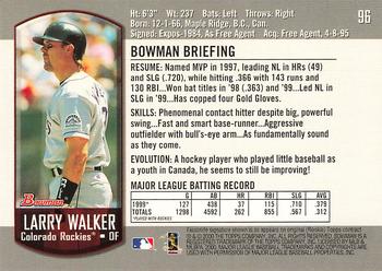 2000 Bowman #96 Larry Walker Back