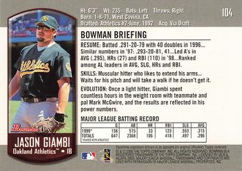 2000 Bowman #104 Jason Giambi Back