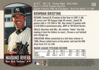 2000 Bowman #108 Mariano Rivera Back