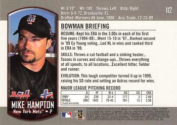 2000 Bowman #112 Mike Hampton Back