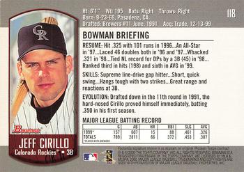 2000 Bowman #118 Jeff Cirillo Back