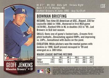 2000 Bowman #138 Geoff Jenkins Back