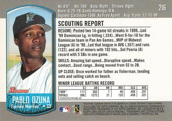 2000 Bowman #216 Pablo Ozuna Back