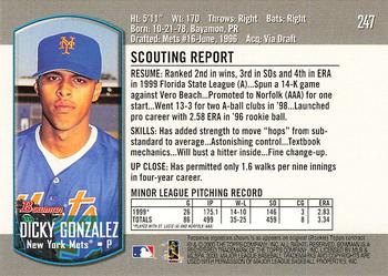 2000 Bowman #247 Dicky Gonzalez Back
